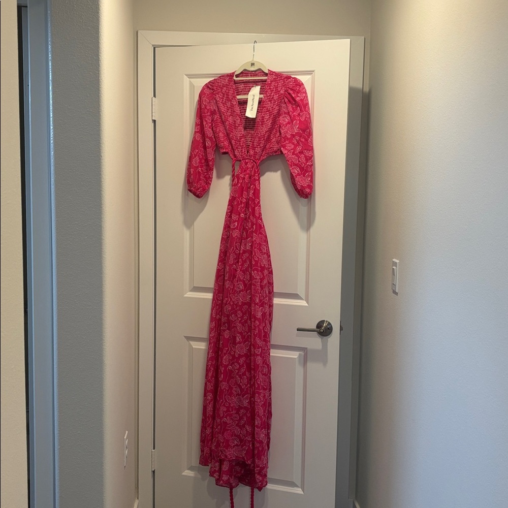 Miguelina Fuchsia Printed Cutout Maxi Dress